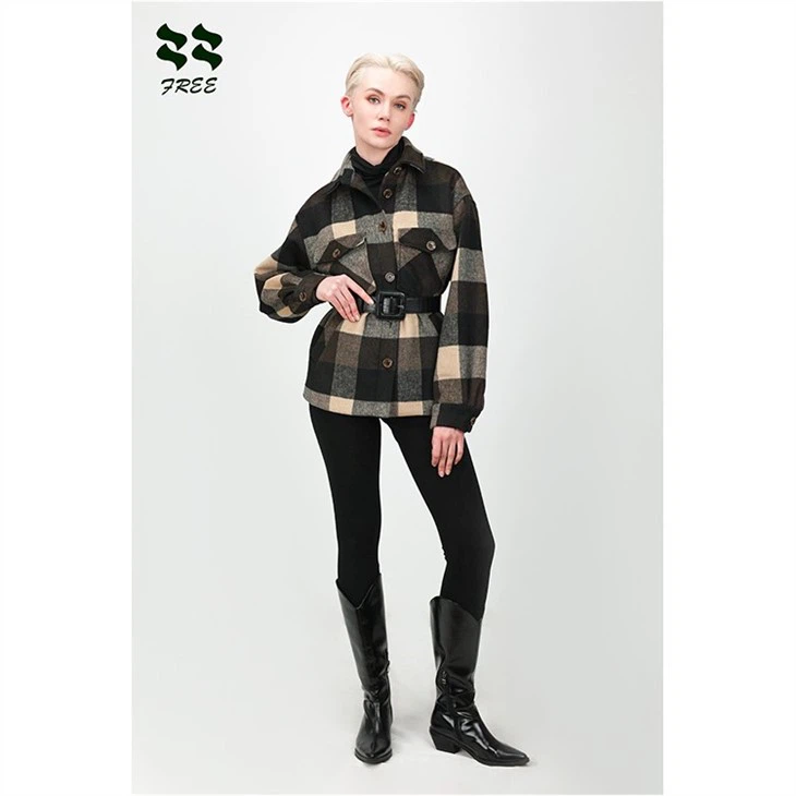 Oversize Heavy Check Coat With Button For Women